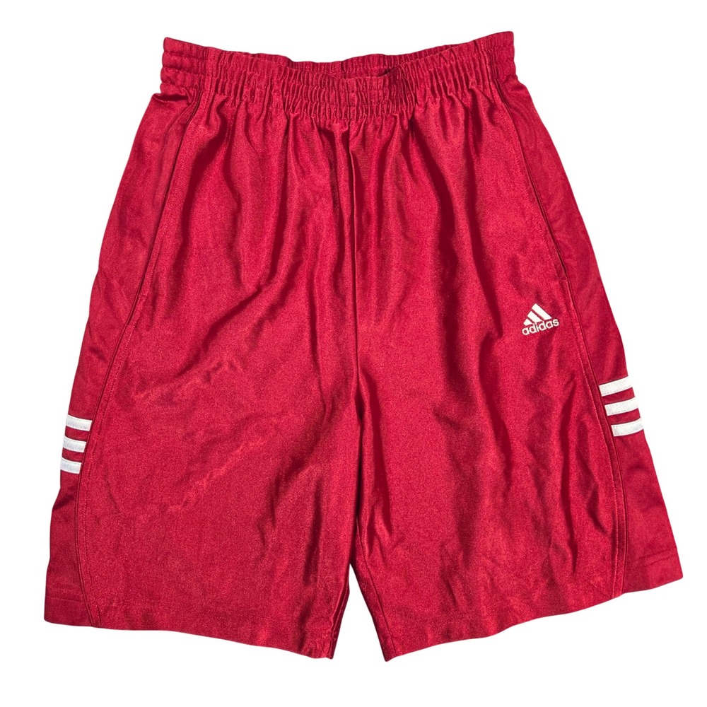 Adidas Kids Red Athletic Shorts White 3-Stripe Mesh Elastic Waist Large ARB001